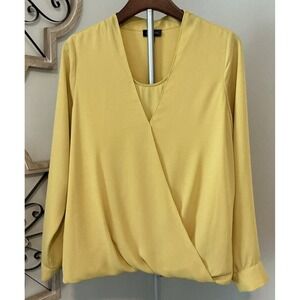 The Limited Women's Yellow V-Neck Wrap Crossover Long Sleeve Blouse Size L‎